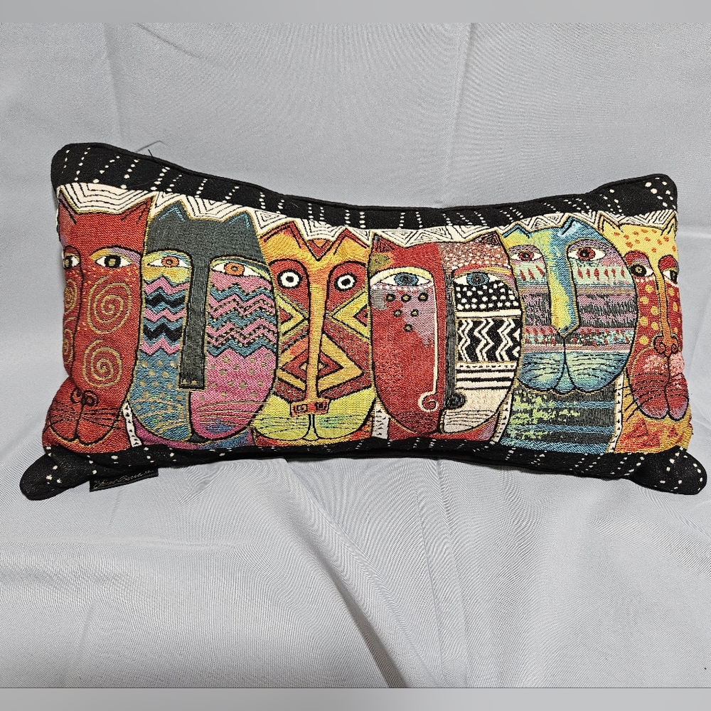 Laurel Burch Cat Colorful Fun 90s Style Lumbar Throw Pillow Tapestry Grandmacore